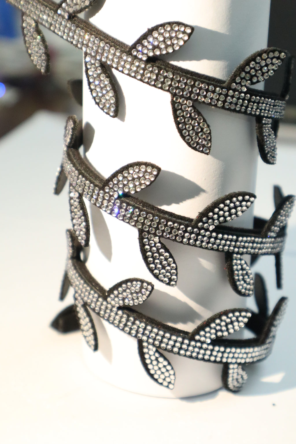 Black Rhinestone Leaf Vine Shoe Straps