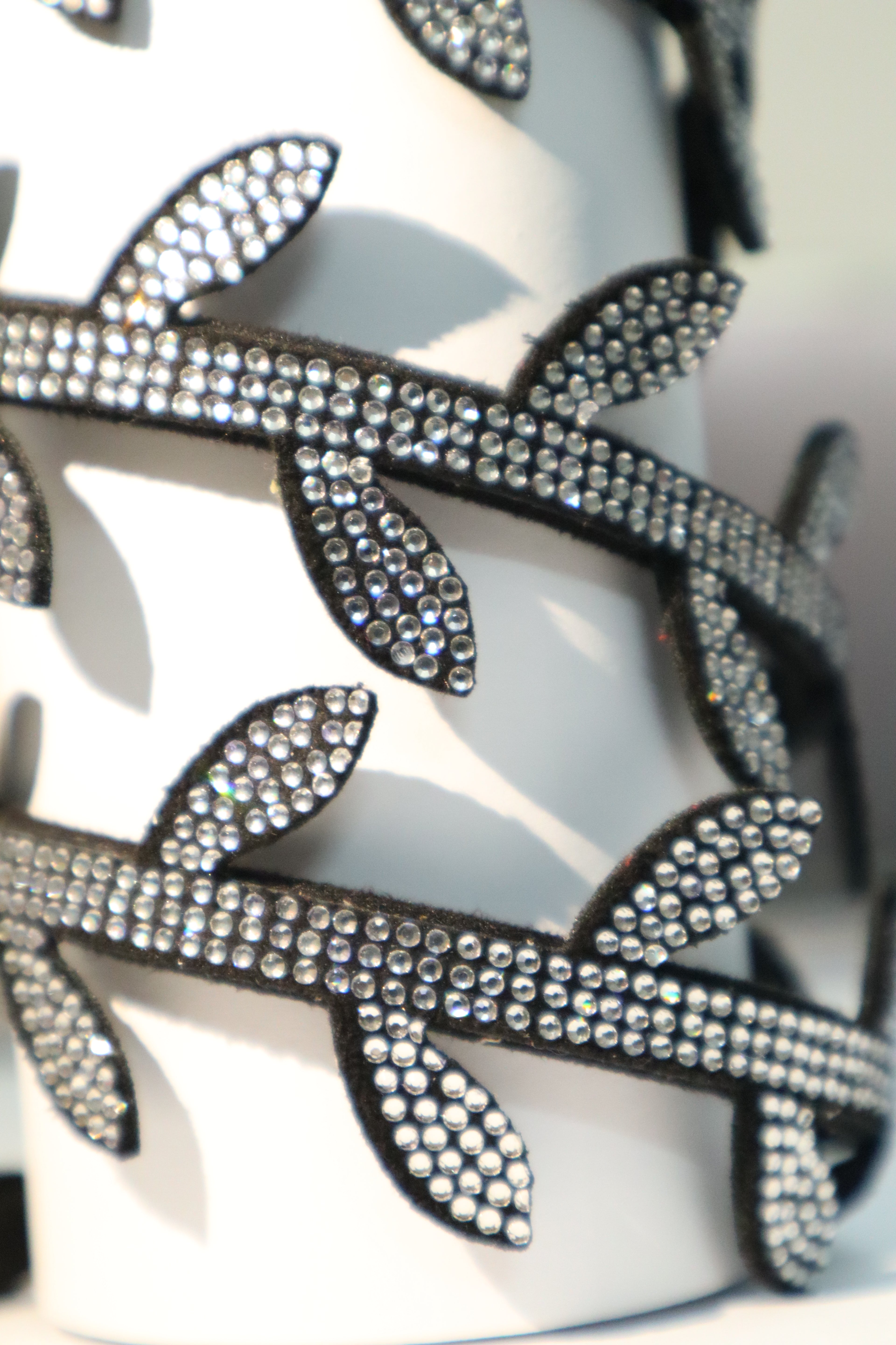 Black Rhinestone Leaf Vine Shoe Straps