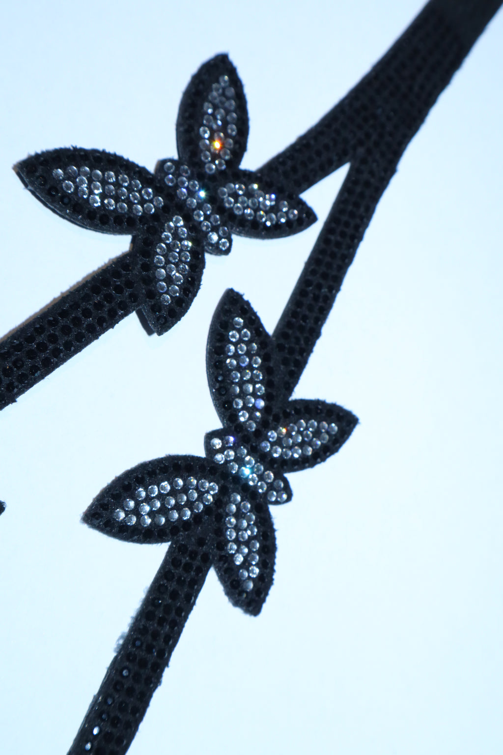 Black Rhinestone Flower Shoe Straps - Botanical Crystal Decoration